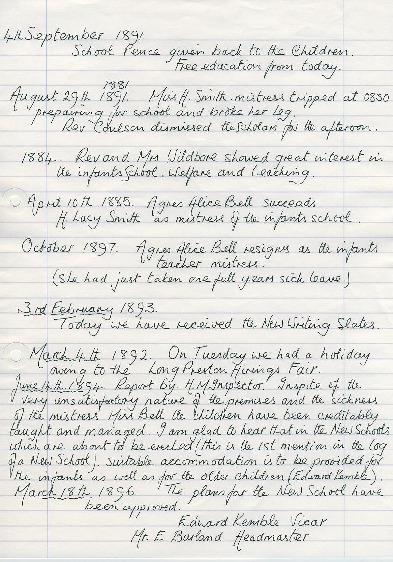 Log Book 1891-96.JPG - Extracts from Long Preston Endowed School Log Book 1891-96